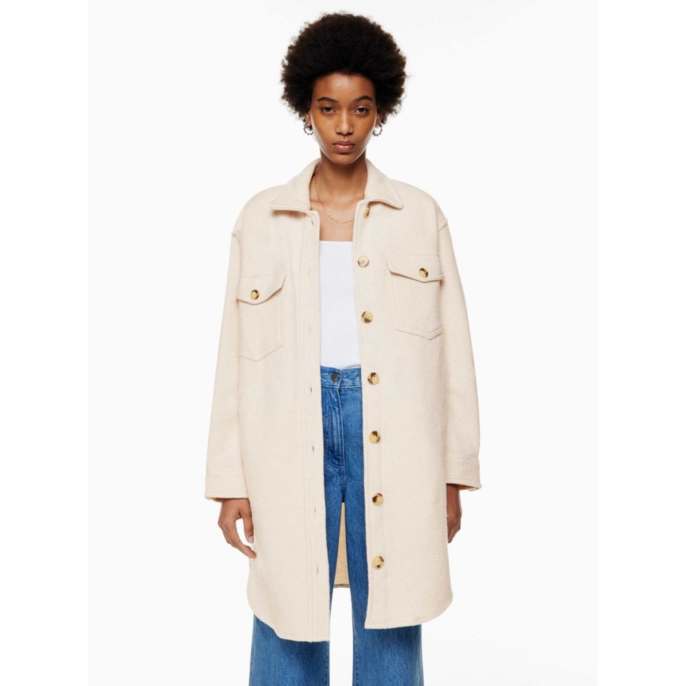 Aritzia Wilfred Free The Ganna Long Shirt Jacket Heather Bone Size Medium - Picture 1 of 8